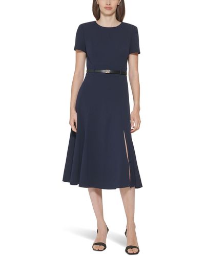 Calvin Klein Belted Short Sleeve Midi Dress - Blue