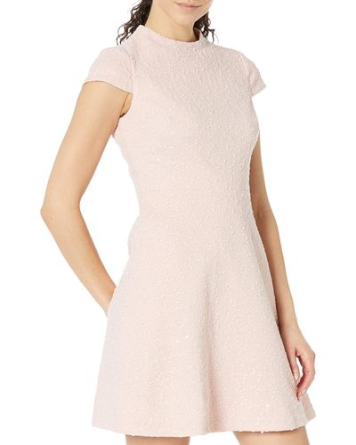 Vince Camuto Boucle Knit Cap Sleeve Fit-and-flare - Pink