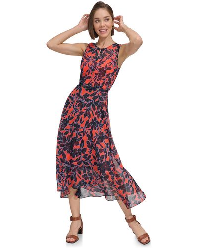 Tommy Hilfiger Sleeveless Floral Midi Dress - Red