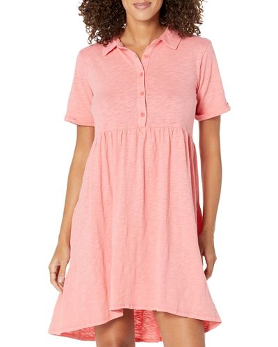 Mod-o-doc Slub Jersey Roll-up Sleeve Tiered Back Dress - Pink