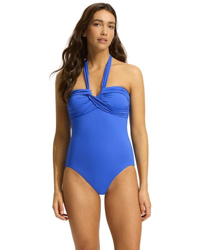Seafolly Halter Plunge One-piece Swimsuit - Blue