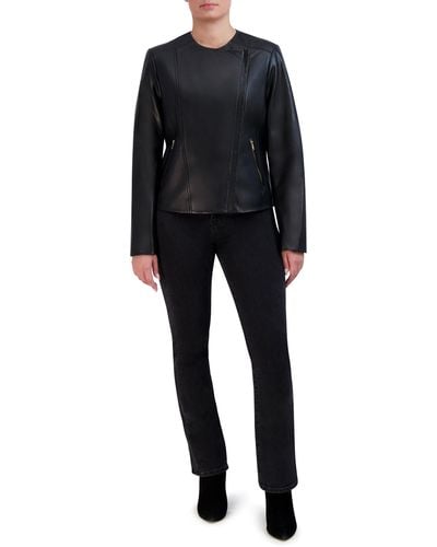 Cole Haan Asymmetrical Leather Jacket - Black