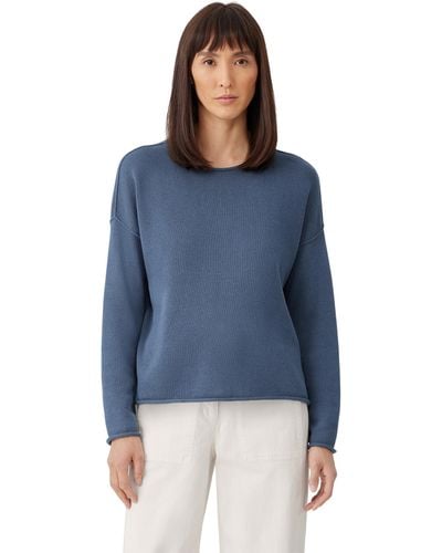 Eileen Fisher Crew Neck Boxy Pullover - Blue