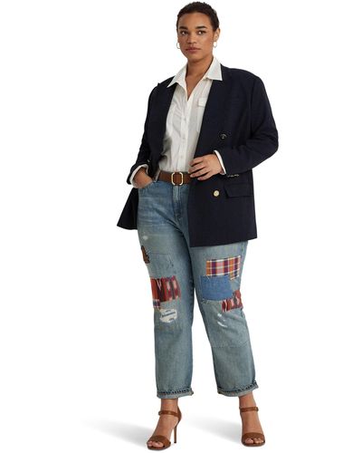 Lauren by Ralph Lauren Plus Size Patchwork Relaxed Tapered Jeans In Skye Wash - Blue