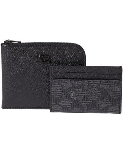 COACH 3-in-1 L-zip Wallet In Cross Grain Leather - Black