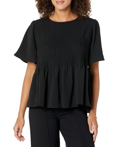 Cece Pin Tuck Blouse With Flutter Sleeve - Black
