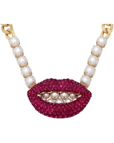 Betsey Johnson Pave Lips Necklace - Pink