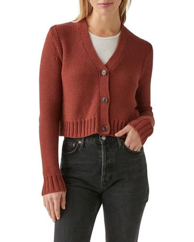 Michael Stars Fran Crop Sweater Cardigan - Red