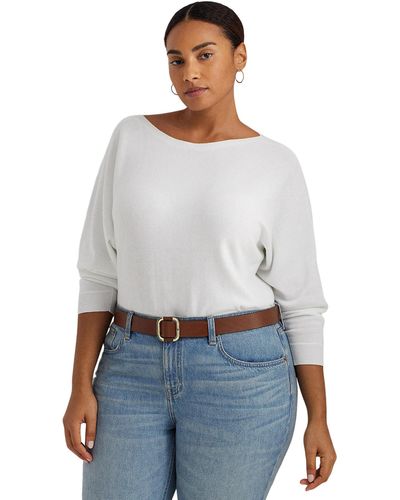 Lauren by Ralph Lauren Plus-size Cotton-blend Dolman-sleeve Sweater - White