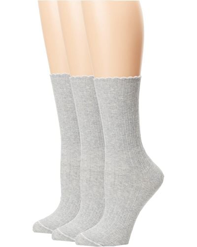 Hue Scalloped Pointelle Socks 3-pack - Gray
