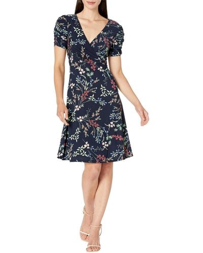 Tommy Hilfiger Floral Ruche Empire Waist Fit-and-flare - Blue