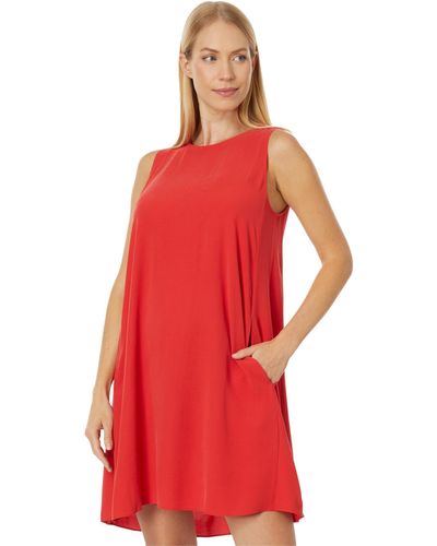 Eileen Fisher Petite Round Neck Knee Length Dress - Red