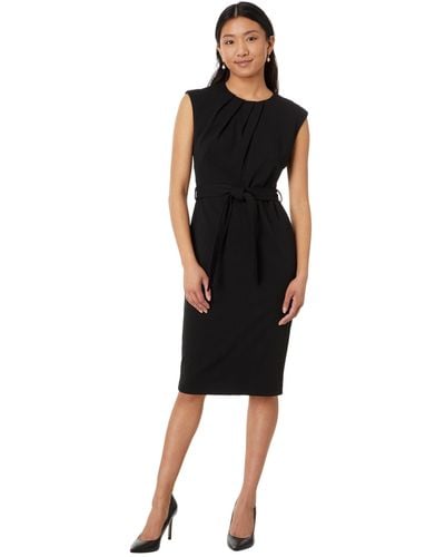 Calvin Klein Cap Sleeve Midi Dress With Seam Detail - Black