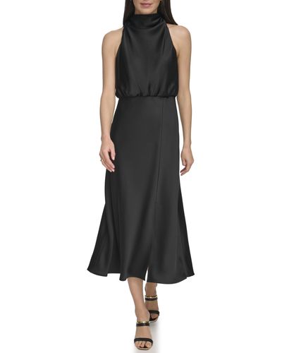 DKNY Sleeveless Satin Midi Dress - Black