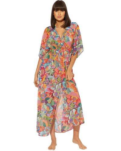 Bleu Rod Beattie Make It Pop Long Chiffon Cover-up Dress Swimwear - Multicolor