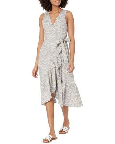 Madewell Jordan Cascading Ruffle Wrap Midi Dress - Print - Gray