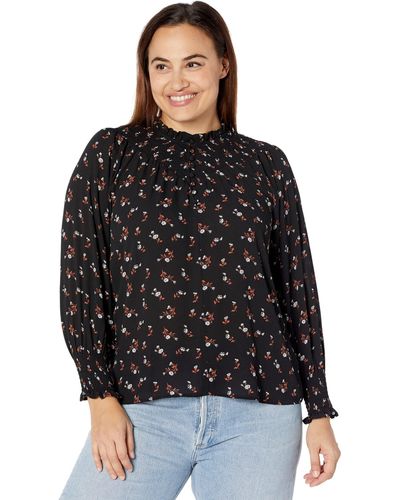 Madewell Plus Embroidered Smockneck Top In Tossed Floral - Black