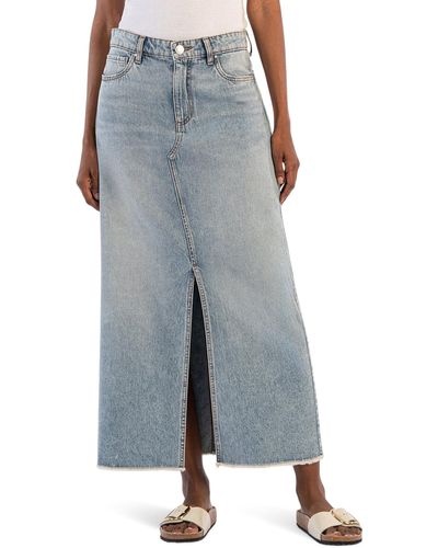 Kut From The Kloth Brea - Long Skirt With Front Slit And Fray Hem - Blue