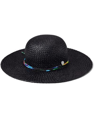 Lauren by Ralph Lauren Raffia Sun Hat With Printed Tie - Black