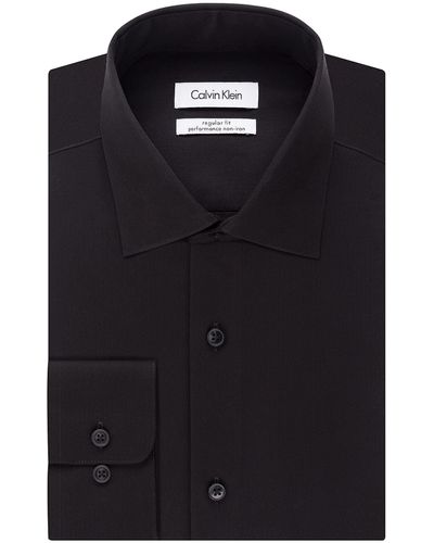 Calvin Klein Dress Shirt Regular Fit Non Iron Herringbone - Black