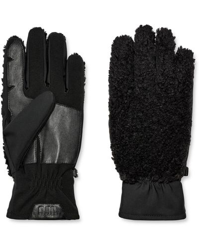 UGG Fluff Smart Gloves With Conductive Leather Palm - Black