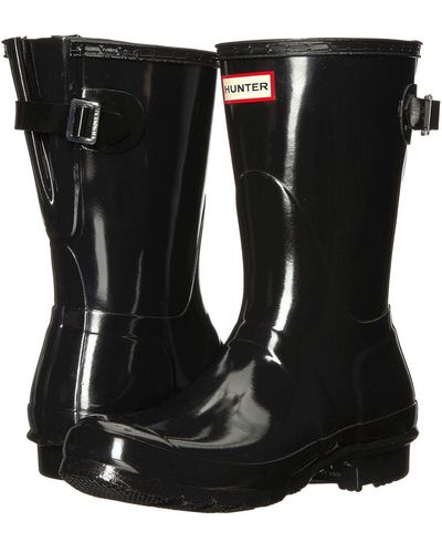 HUNTER Original Back Adjustable Short Gloss Rain Boots - Black