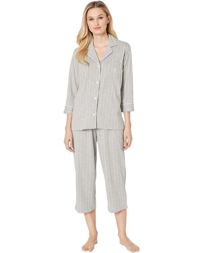 Lauren by Ralph Lauren Essentials Bingham Knits Capri Pj Set (grey Stripe) Pajama Sets - Gray