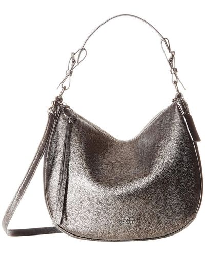 COACH Metallic Leather Sutton Hobo (gunmetal/metallic Graphite) Hobo Handbags