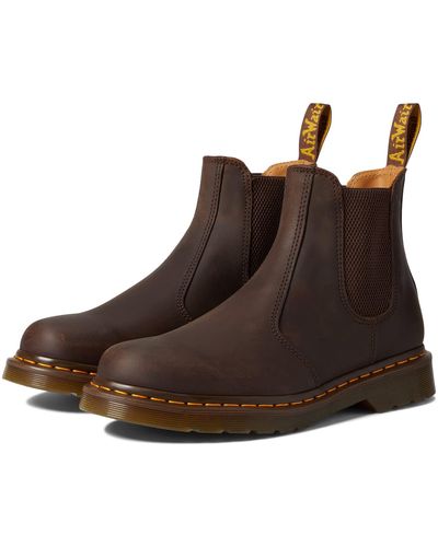 Dr. Martens 2976 Yellow Stitch Smooth Leather Chelsea Boots - Brown