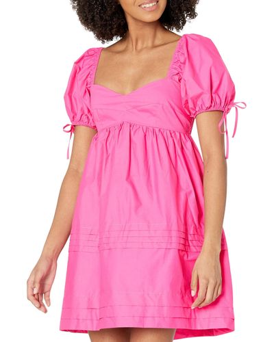 English Factory Pleated Detail Puff Sleeve Mini Dress - Pink