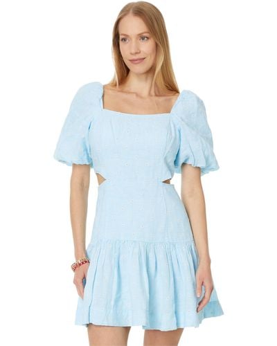 Lilly Pulitzer Kylanne Elbow Sleeve Embr Linen Dress - Blue