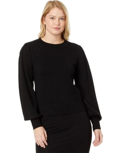 DKNY Long Sleeve Crew Neck Mini Sequin Sweater - Black