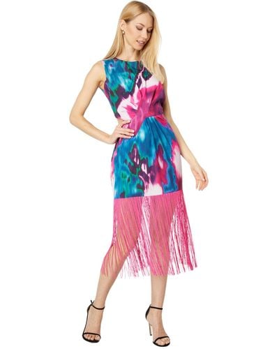 ONE33 SOCIAL Pleated Front Fringe Dress - Pink
