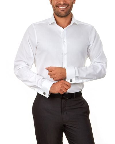 Calvin Klein Dress Shirt Slim Fit Non Iron Herringbone French Cuff - White