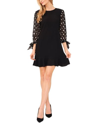 Cece Embrodiery Sleeves Mixed Media Knit Dress - Black