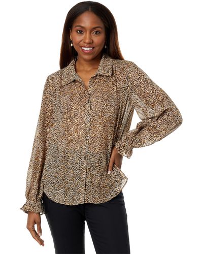 Vince Camuto Long Sleeve V-neck Button-down Blouse - Brown