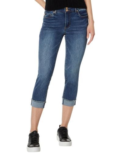 Kut From The Kloth Amy Crop Straight - Waistband Double Button Roll-up In Showcase - Blue