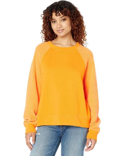 Monrow Reverse Mix Teddy Fleece Sweatshirt W/ Side Zipper - Orange