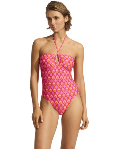 Seafolly Birds Of Paradise Diamond Wire One Piece - Red