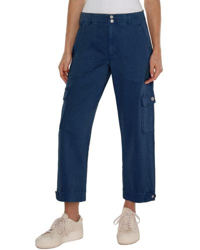 Liverpool Los Angeles Utility Mid Rise Crop With Tab Hem And Cargo Pockets Soft Twill - Blue