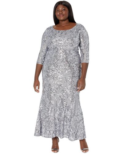 Alex Evenings Long Scoop Neck Dress With 3/4 Sleeves And Sequin Detail - Metallic
