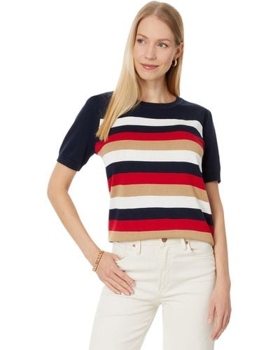 Tommy Hilfiger Short Sleeve Stripe Crew Neck Sweater - Red