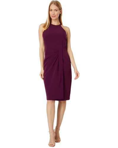 Vince Camuto Side Tuck Halter Bodycon Dress In Stretch Crepe - Purple