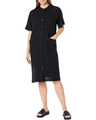 Eileen Fisher Petite Mandarin Collar Shirtdress - Black