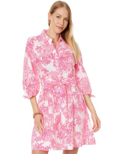Lilly Pulitzer Amrita 3/4 Sleeve Cotton Shirtdress - Pink