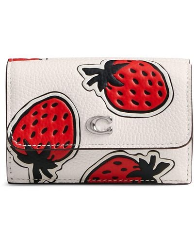 COACH Essential Mini Trifold Wallet With Strawberry Print - Red