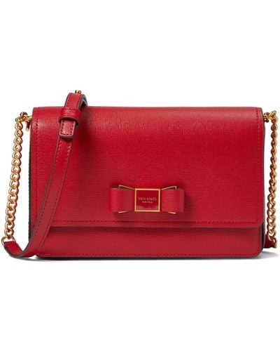 Kate Spade Morgan Bow Embellished Saffiano Leather Flap Chain Wallet - Red