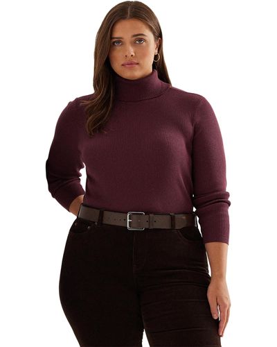 Lauren by Ralph Lauren Plus Size Ribbed Turtleneck Sweater - Red