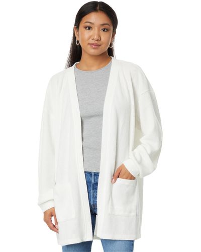 Mod-o-doc Long Sleeve Open Front Tunic Length Cardigan - White