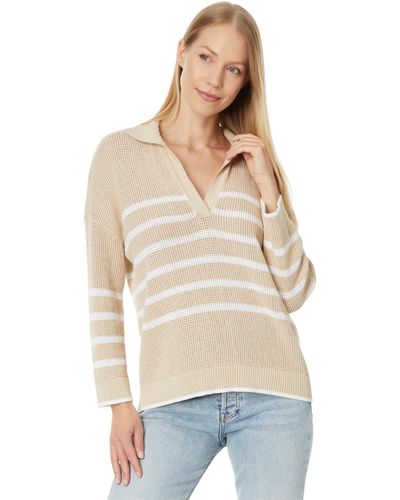 Lilla P Textured Stripe Polo Sweater - Natural